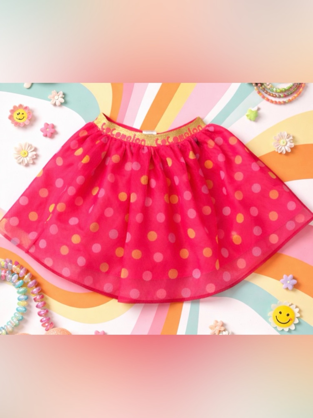CoComelon Pink Polka Dot Tulle Tutu Skirt with Gold Waistband Size 5T